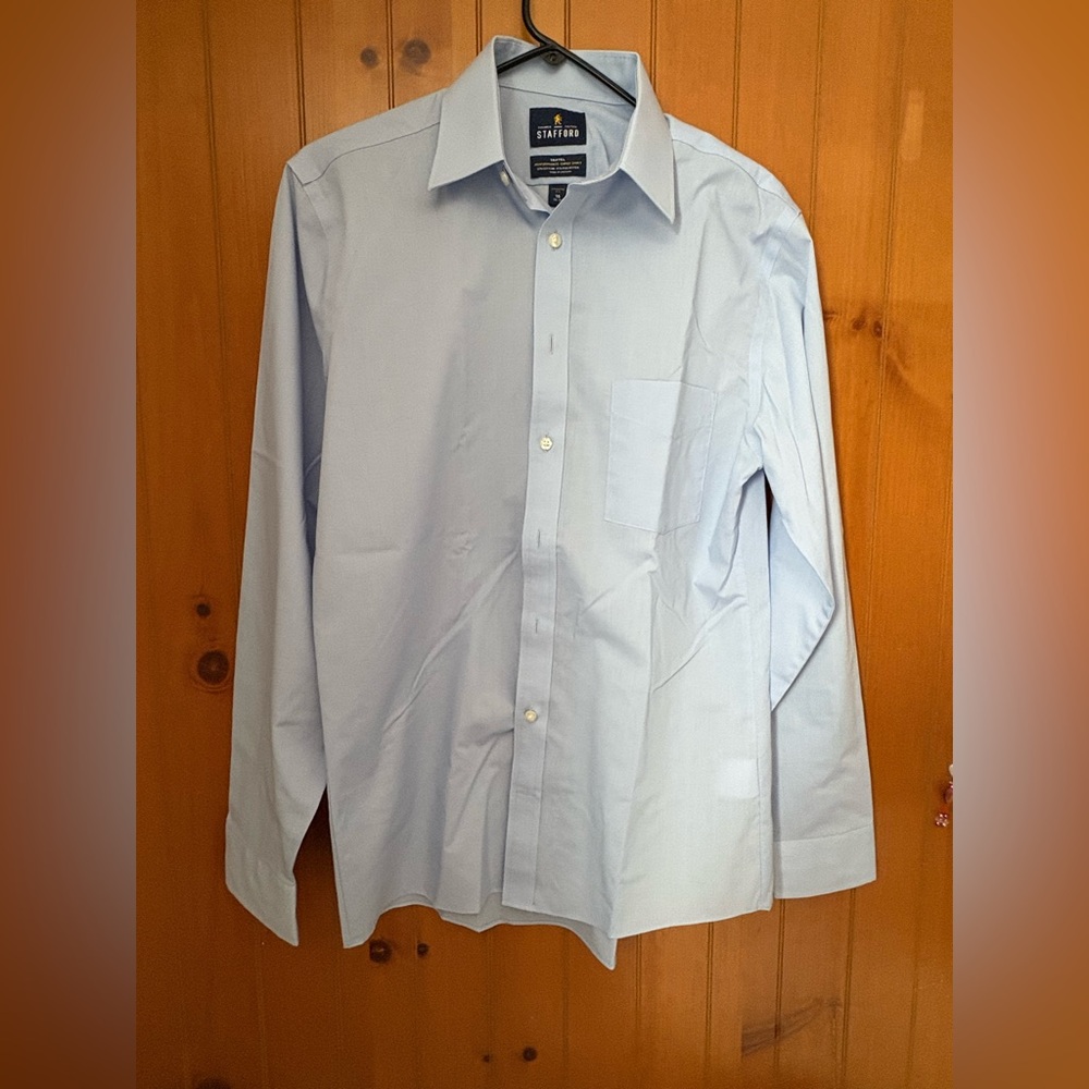 Stafford Travel Performance Super Shirt Men athletic  Fit size 15 34-35 Blue